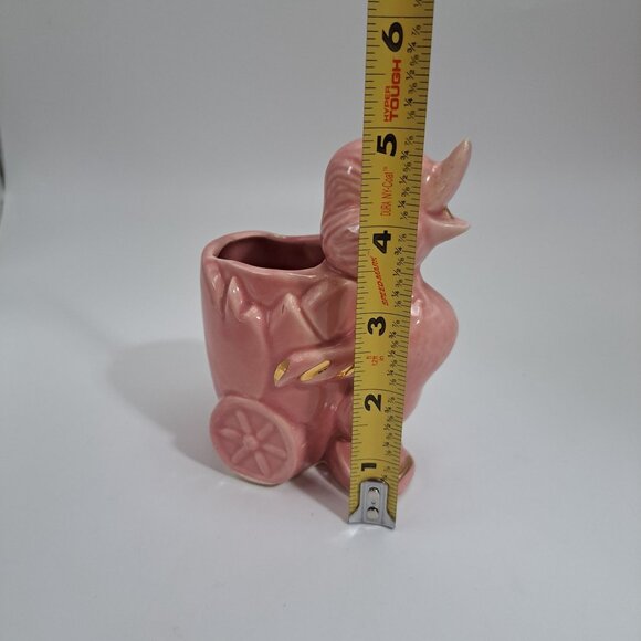 40s-50s American Pottery Pink Duck Wagon Planter Gold Gilt Ceramic BB Stamp - Picture 12 of 13